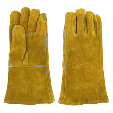 Gants de soudage en cuir divisé de vache jaune doré